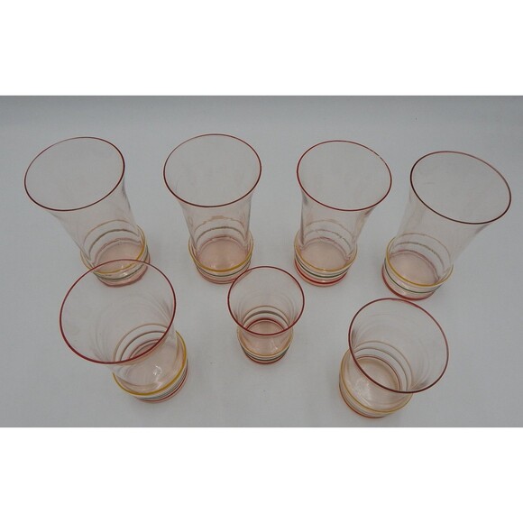 US Glass Co Painted Pin-Striped Glassware Set 6 Depression Glass Tumbler Juice - Picture 4 of 12